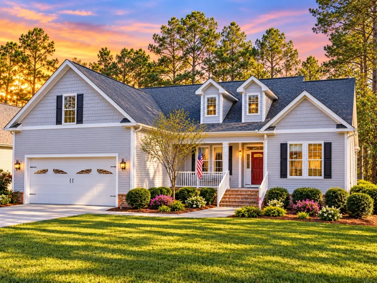 Front elevation of a Traditional Ranch Craftsman style home featuring a mix of horizontal siding and stone accents, gable dormers, and a covered porch