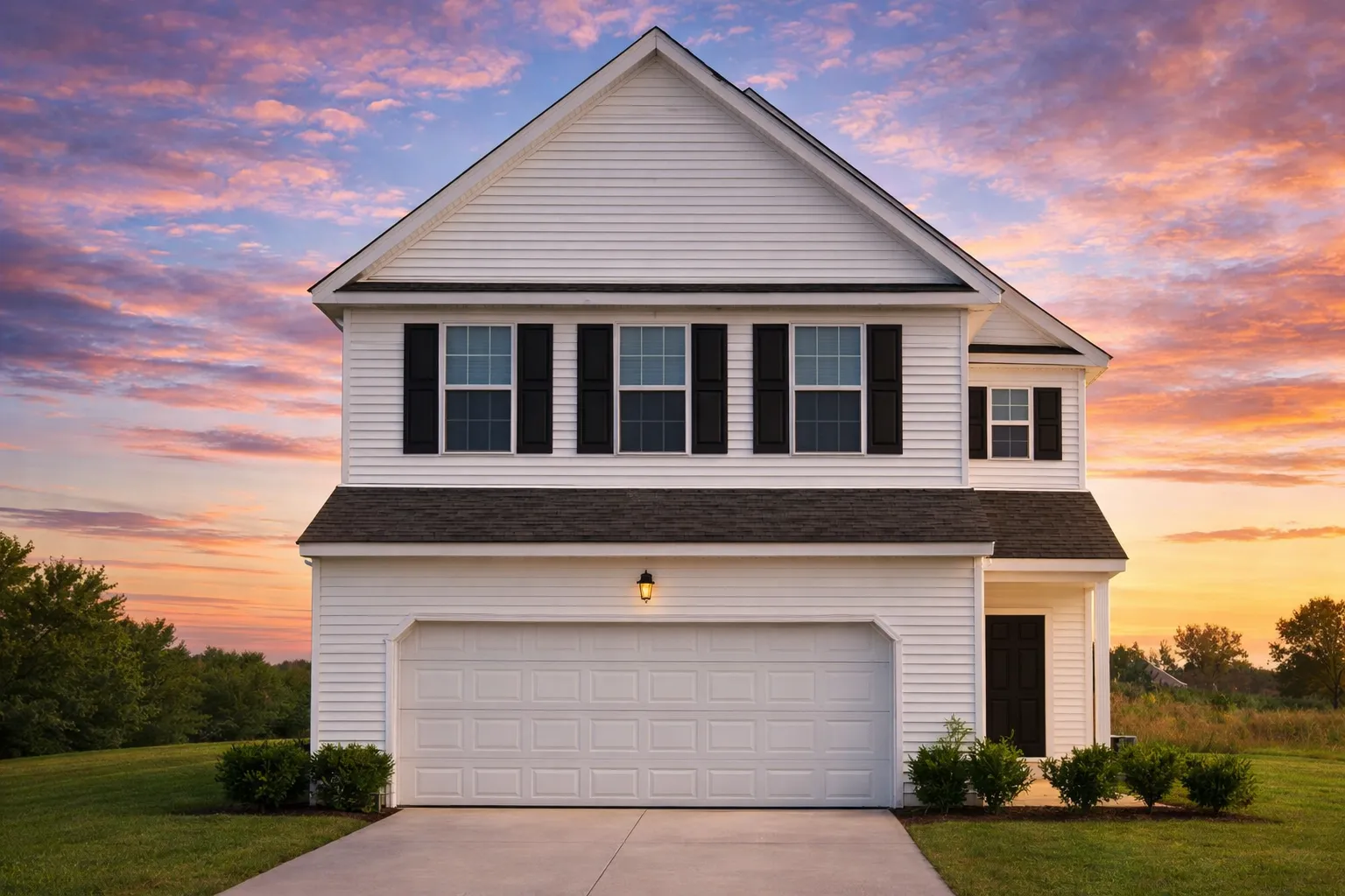 Front elevation of a Tudor Revival style two-story home featuring a combination of brick, board and batten, and horizontal siding exterior with arched entry and gabled roofline