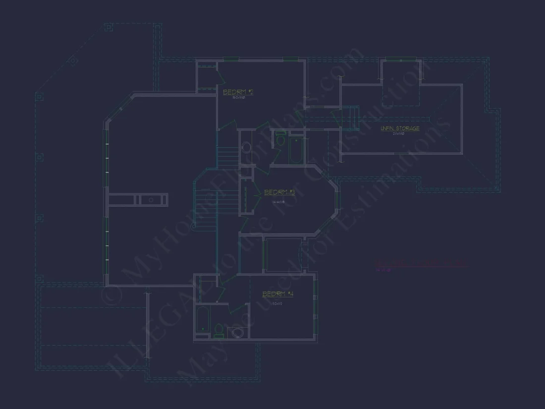 Elegant 2-Story Home Plan with 4 Beds, CAD Blueprint Designs