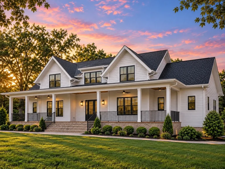 Low Country House Plans 18 Front elevation of a Cape Cod style house featuring horizontal lap siding, symmetrical dormers, covered front porch, and traditional detailing
