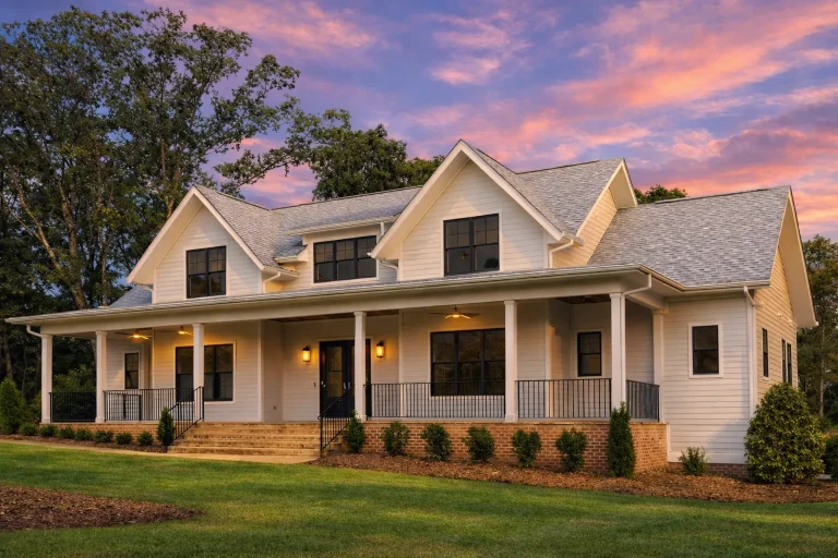Front elevation of a Cape Cod style house featuring horizontal lap siding, symmetrical dormers, covered front porch, and traditional detailing