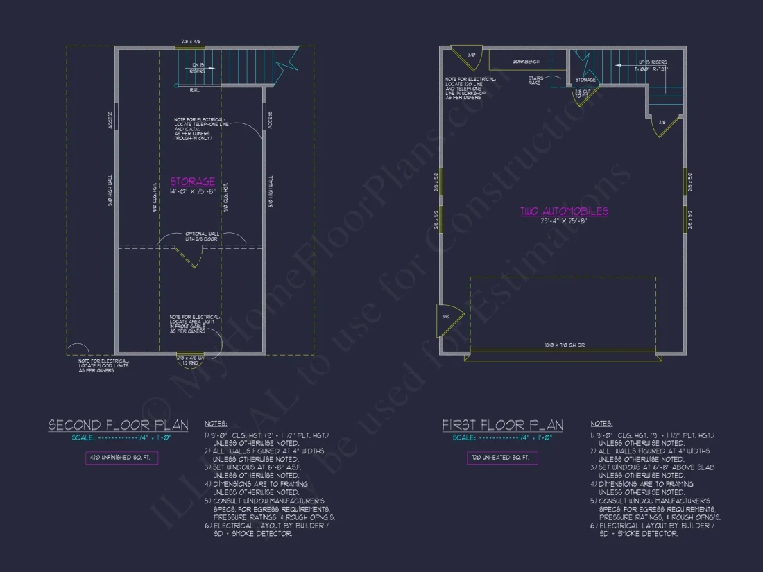 24x30 Garage Floor Plan with Attic and CAD Blueprint Designs