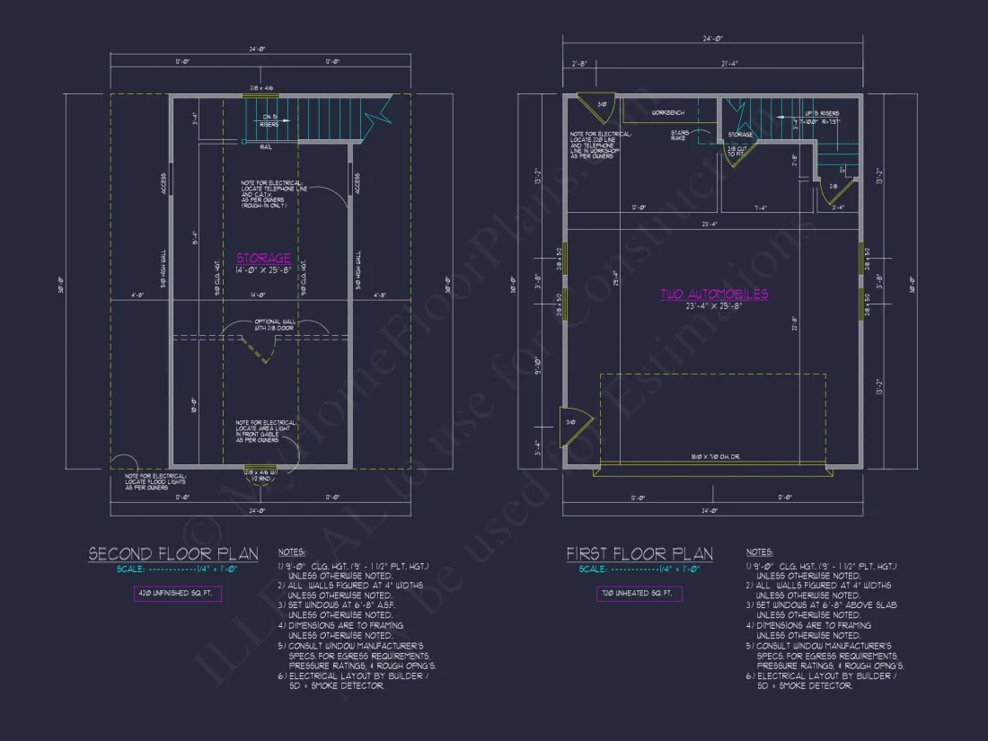 24x30 Garage Floor Plan with Attic and CAD Blueprint Designs