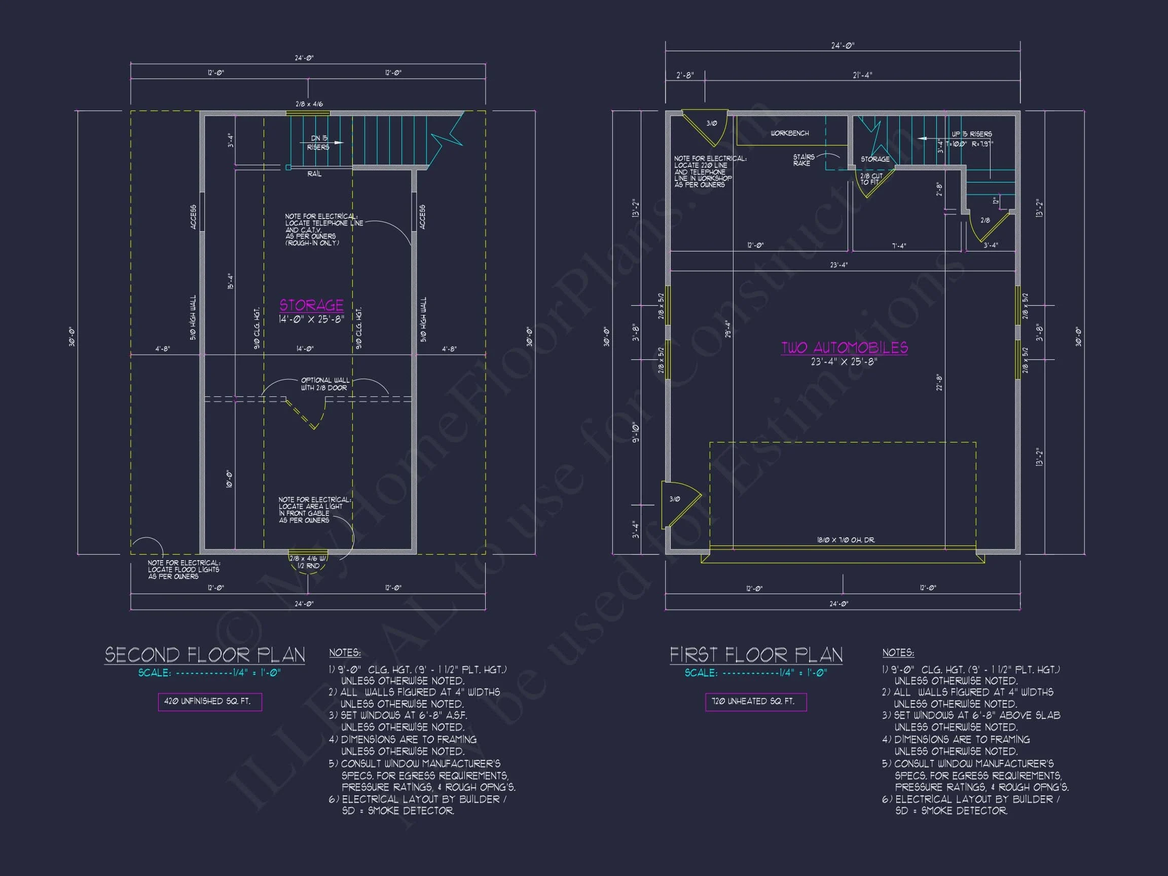 8-1741 GARAGE PLAN - 24x30 Garage Floor Plan with Attic and CAD Blueprint Designs 2 24x30 Garage Floor Plan with Attic and CAD Blueprint Designs