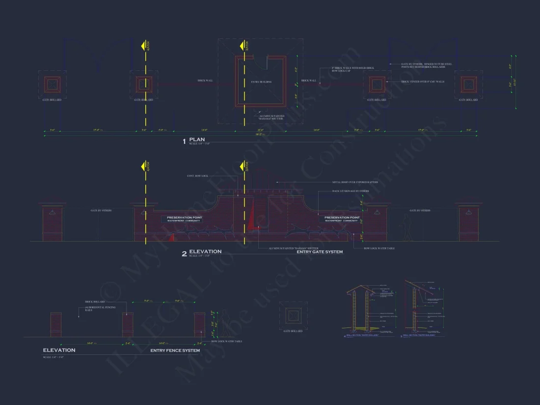 Custom Entry Gate Pavilion Plan with Courtyard & Brick Detailing