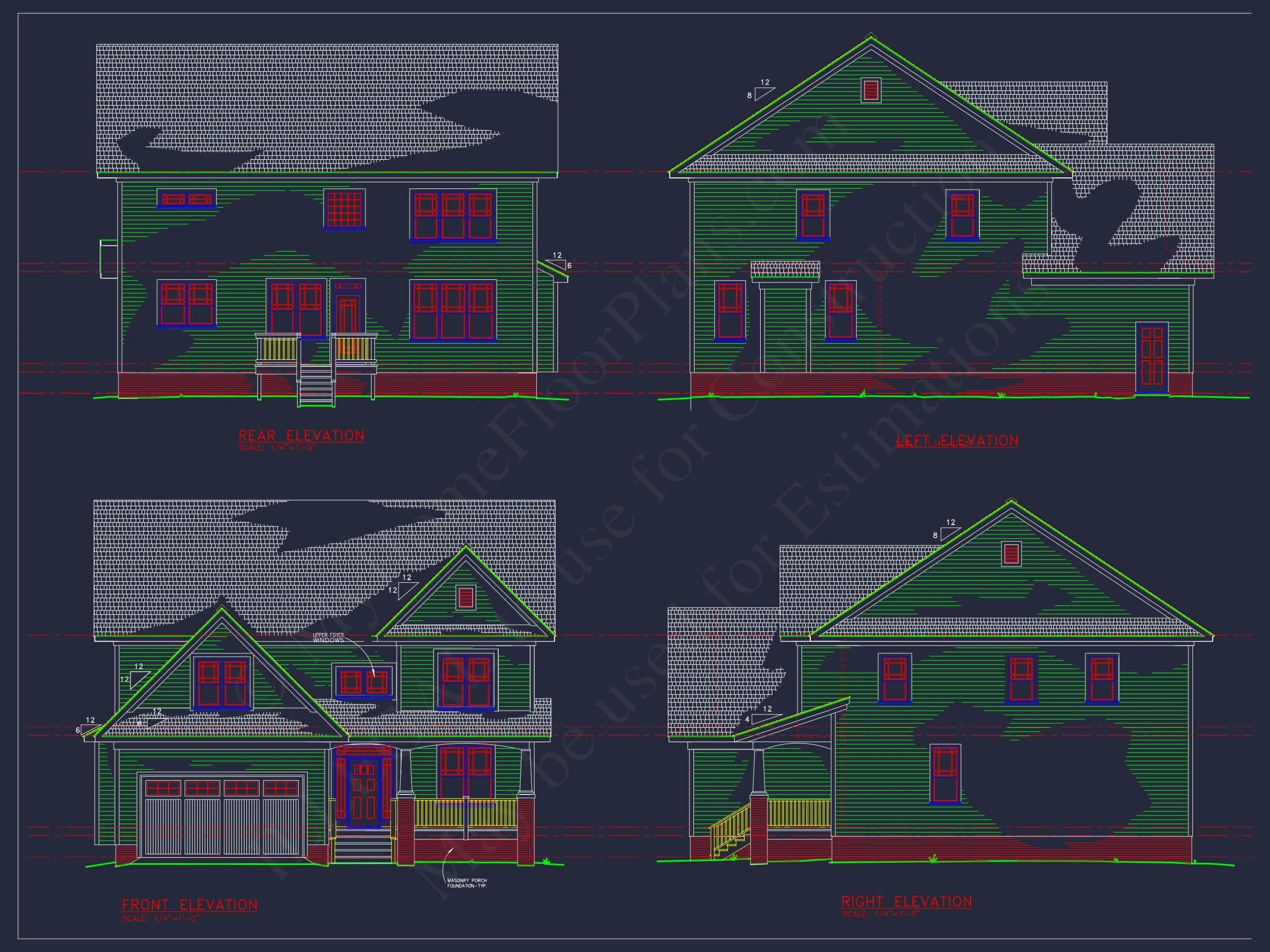 9-1335B HOUSE PLAN - Traditional Craftsman Home Plan - 4-Bed, 3-Bath, 2,747 SF 3 Spacious 4-Bedroom Home Plan with Open Layout and CAD Files