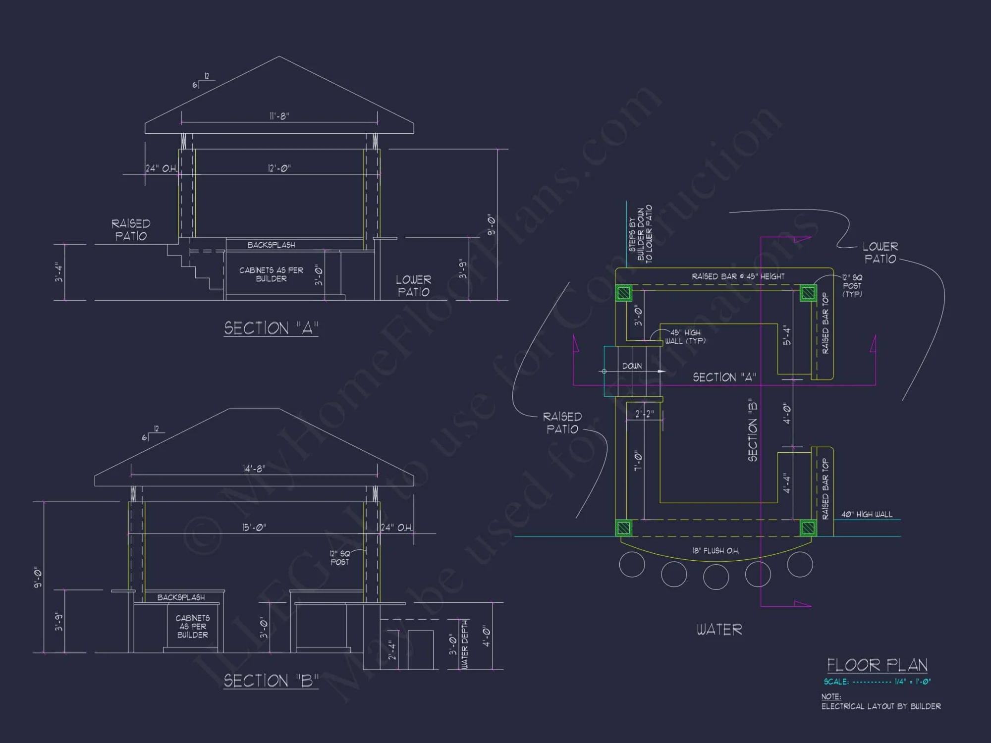 Pool Bar Pavilion Plan with Outdoor Kitchen & CAD Blueprints