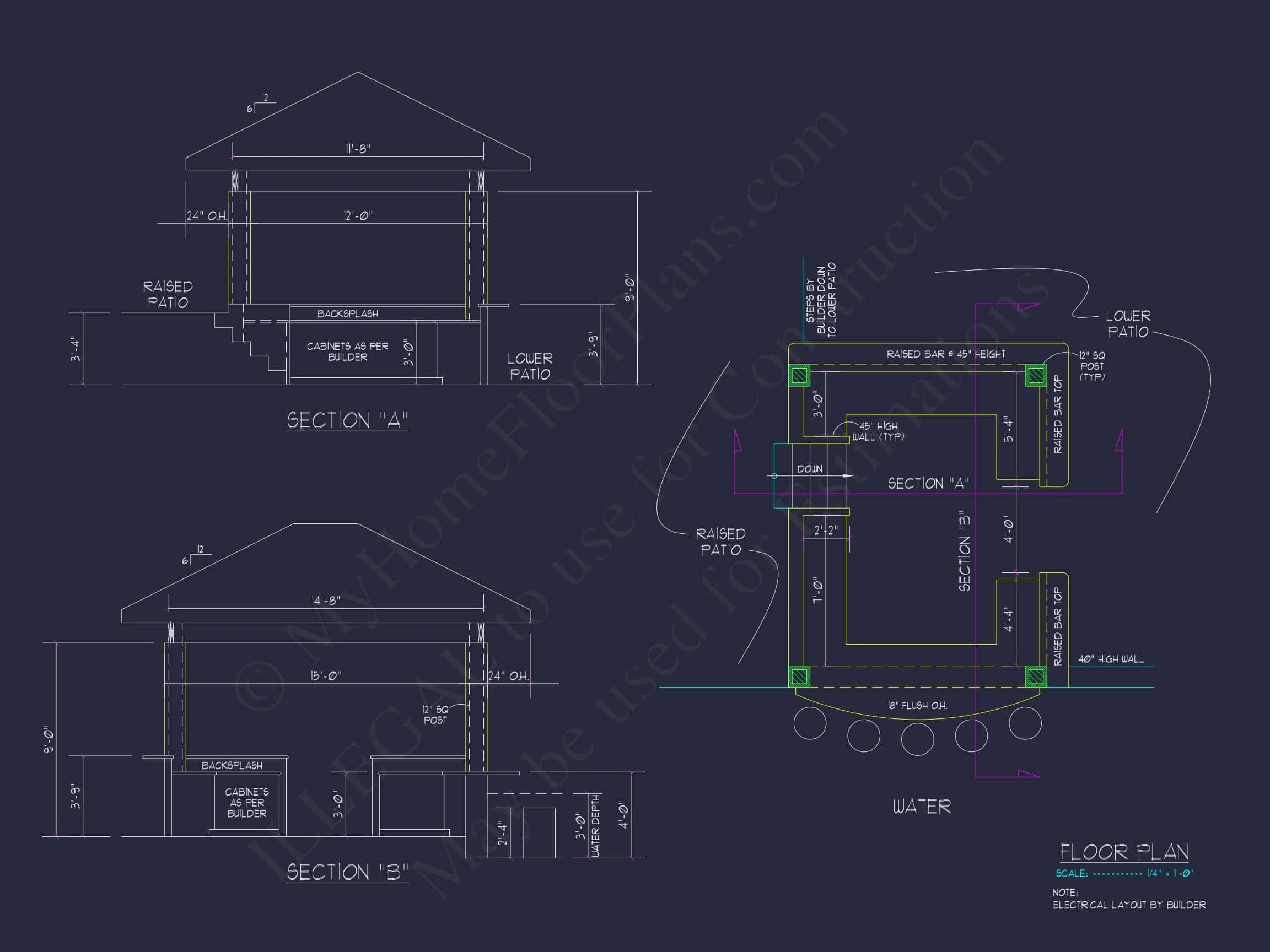 12-2968 POOL BAR PLAN - Premium Pool Bar Pavilion Plan | Detailed CAD Architecture 2 Pool Bar Pavilion Plan with Outdoor Kitchen & CAD Blueprints