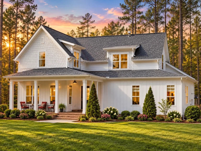 House Plans with Recreation Room 11 Front view of a Modern Farmhouse Cottage style home with board and batten siding, shingle gable accent, and inviting front porch entry