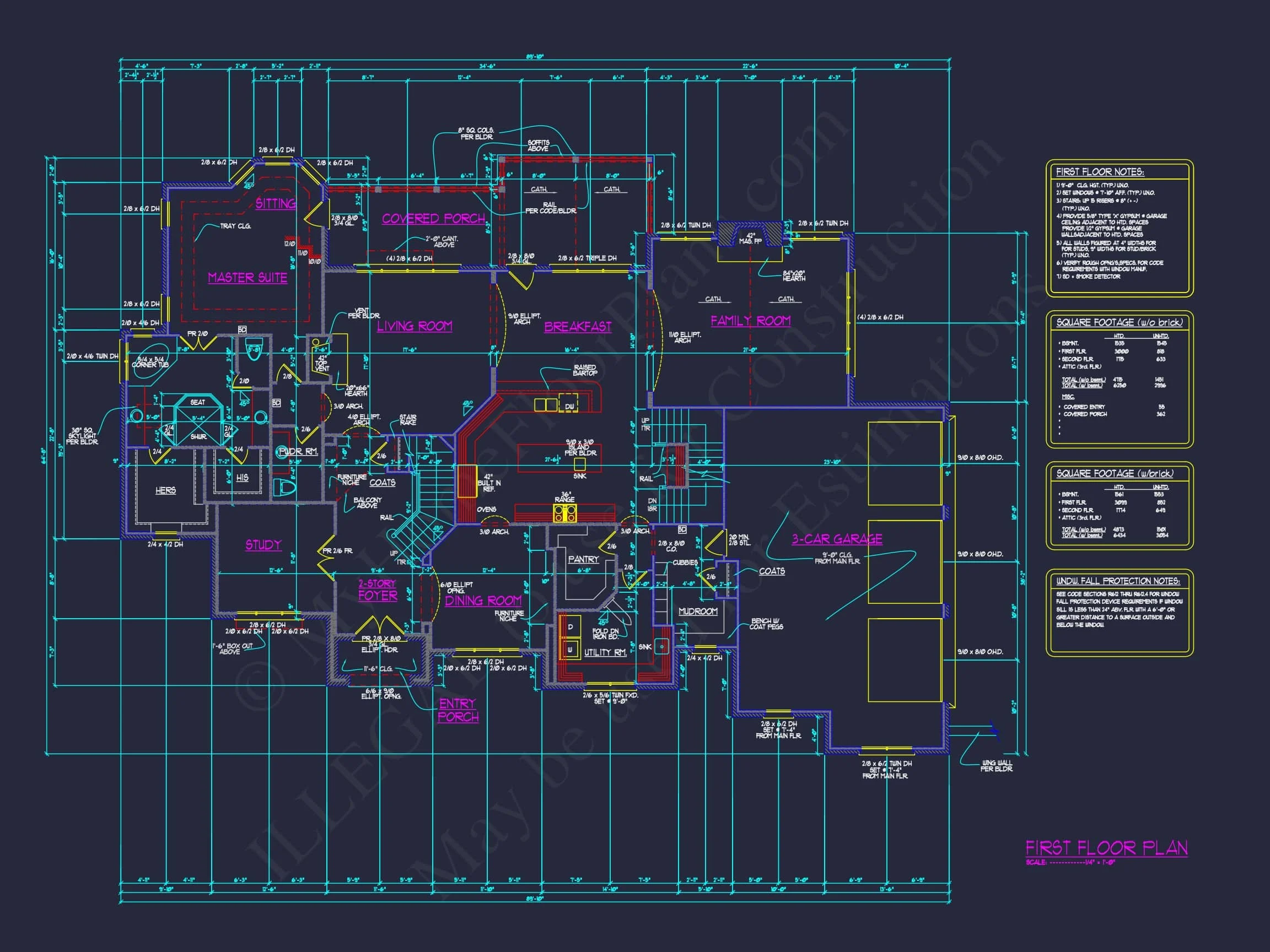 14-1347 HOUSE PLAN - Luxury House Plan with CAD Designs and Blueprint Details 15 Luxury 2-Story House Plan with Wine Room, Outdoor Kitchen & 3-Car Garage