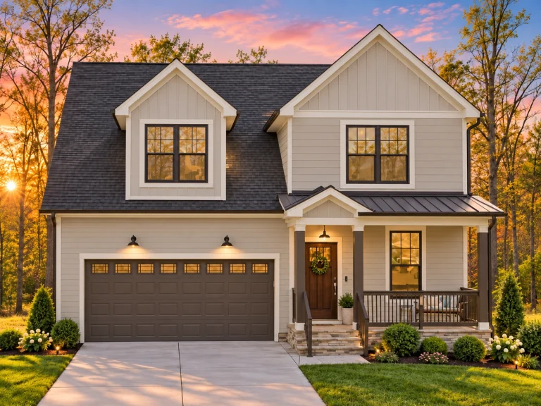 Large House Plans 19 Front view of a Traditional Ranch Cottage home featuring horizontal siding, brick foundation, and a welcoming covered porch with classic columns