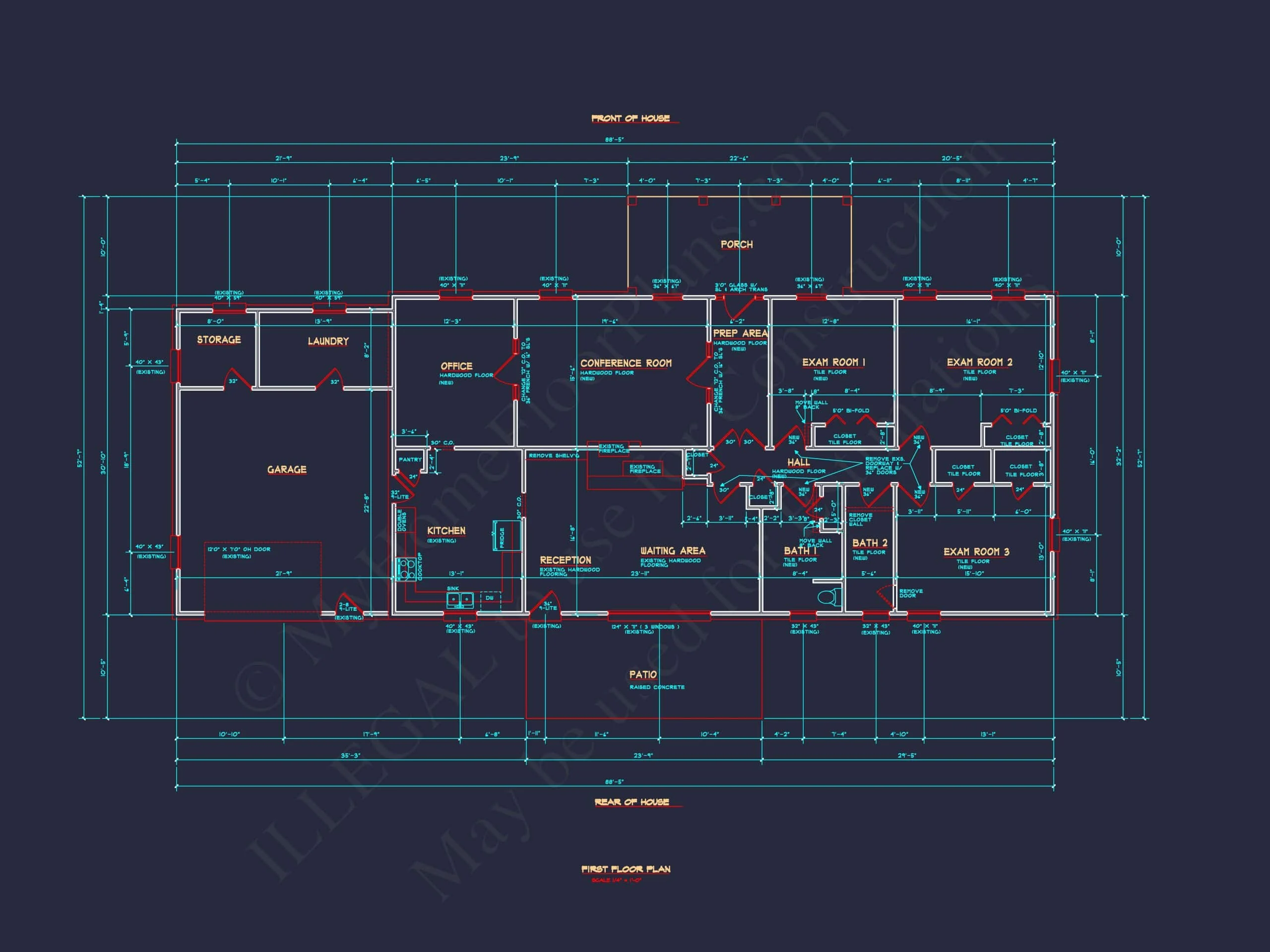 9-1498 OFFICE PLAN - Ranch House Plan w/Open Floor Plan | 1 Story, 2 Bath, Office Design Blueprint 3 Spacious 2-Story House Plan with Craftsman Architecture