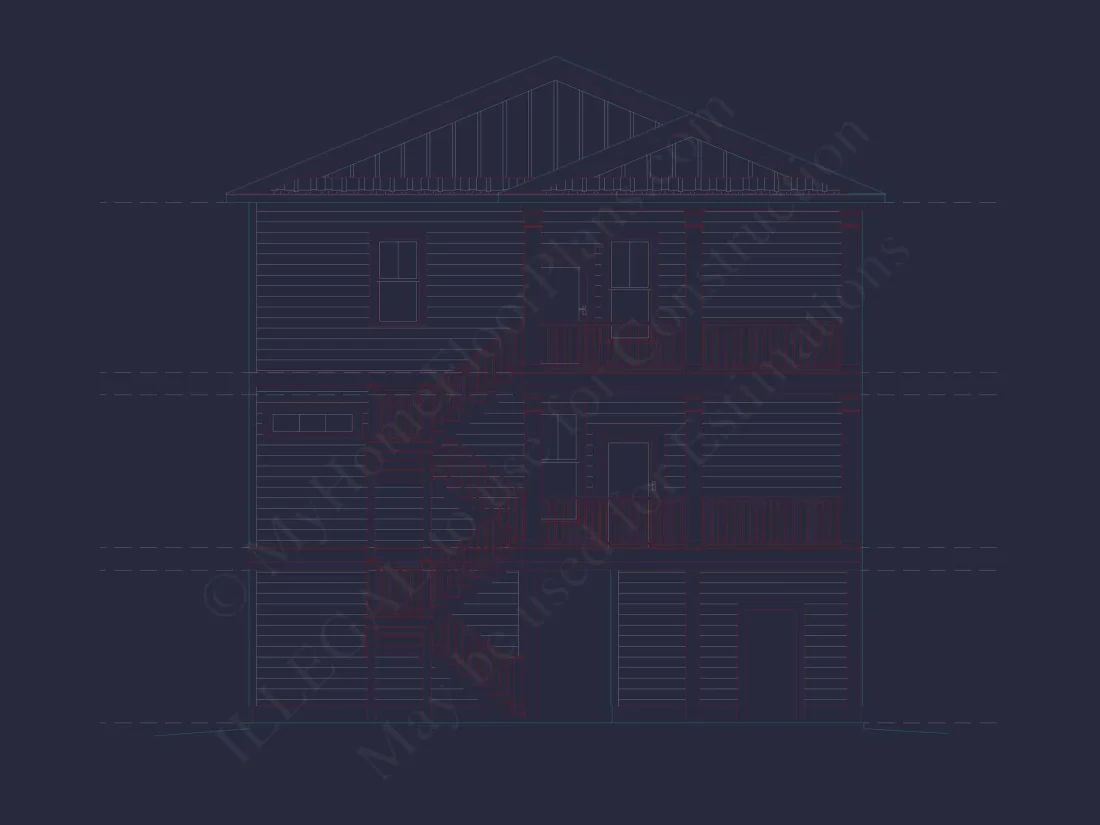 Modern 2-Story Coastal Home Plan with Rear Garage & Balconies