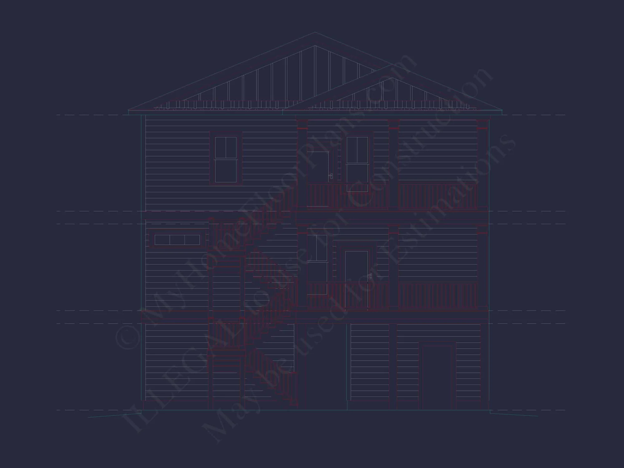 Modern 2-Story Coastal Home Plan with Rear Garage & Balconies