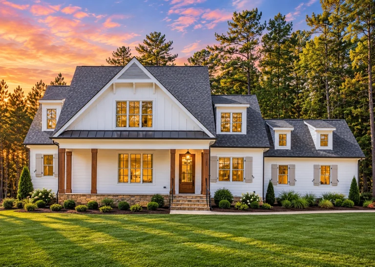 House Plans with Wraparound Porch 22 Front exterior view of a Traditional Farmhouse home with Craftsman influences, horizontal siding, brick foundation, and covered porch