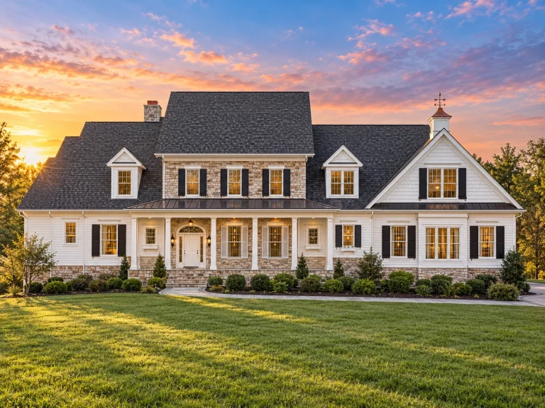 House Plans with Covered Back Porch 7 Front exterior view of a Southern Colonial style home with white lap siding, brick foundation, dormer windows, and a welcoming covered porch