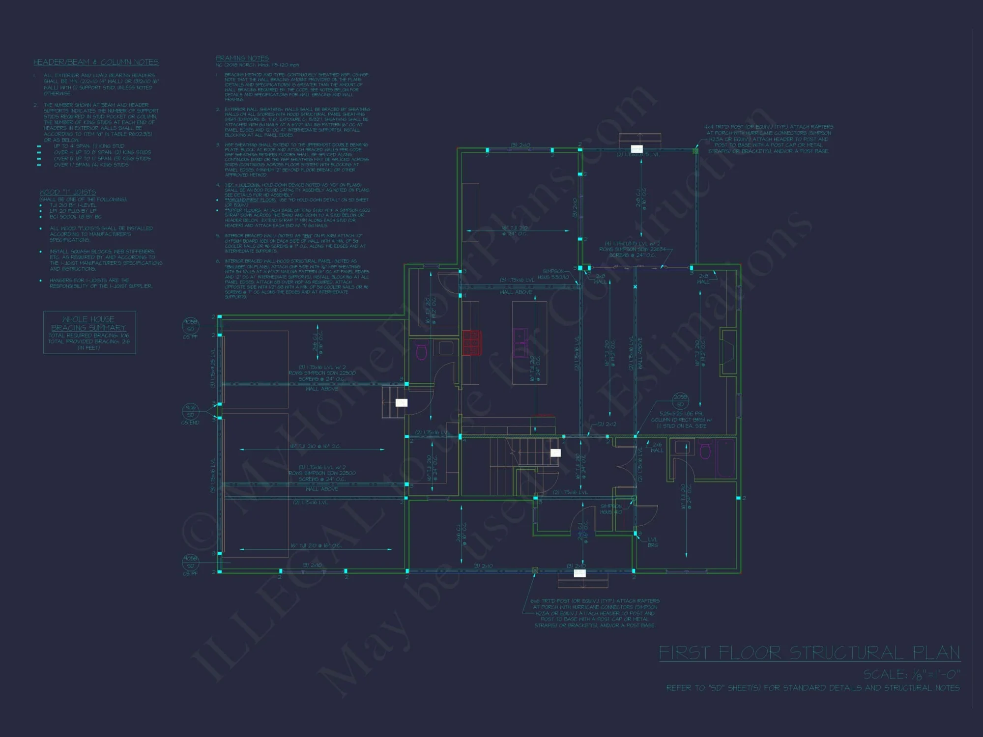 Traditional Craftsman Colonial Floor Plan with Covered Porch & CAD Blueprints