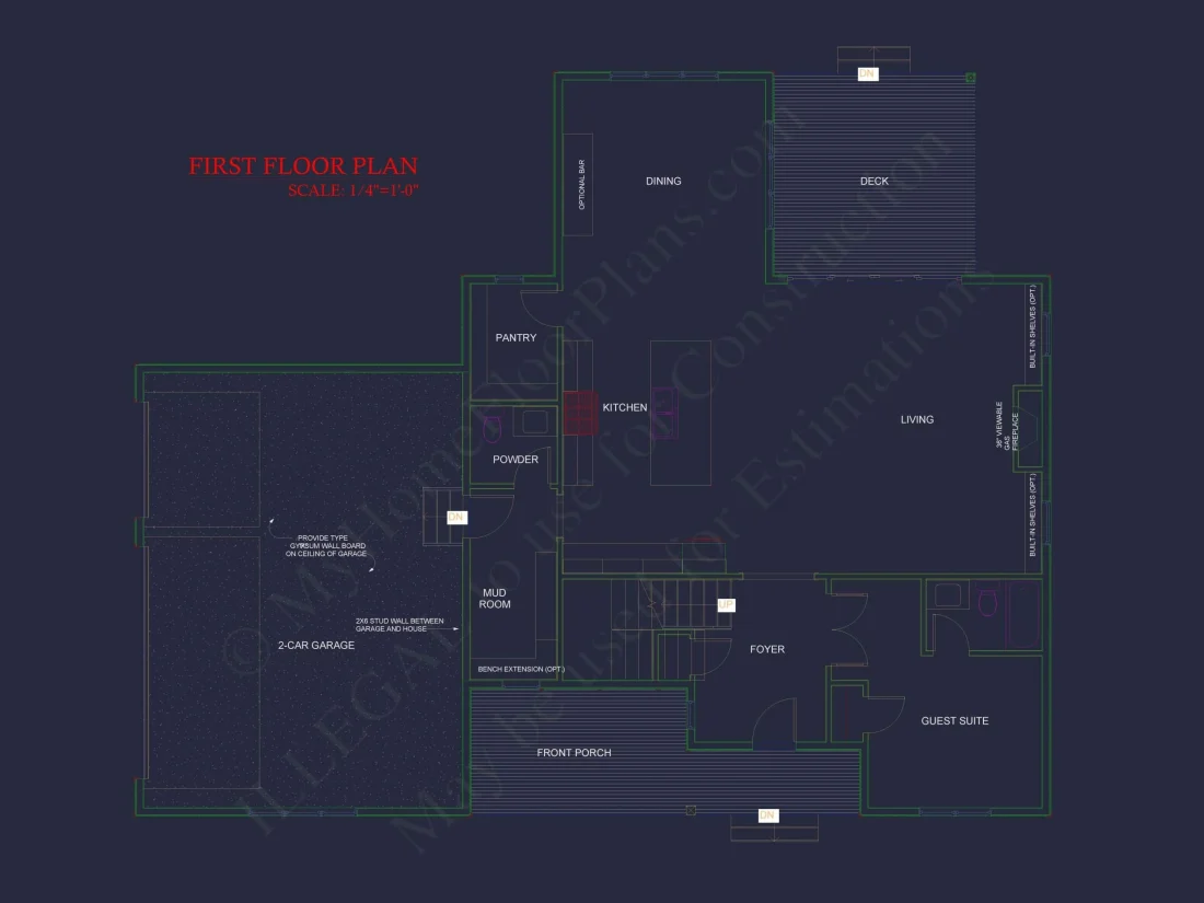 Traditional Craftsman Colonial Floor Plan with Covered Porch & CAD Blueprints