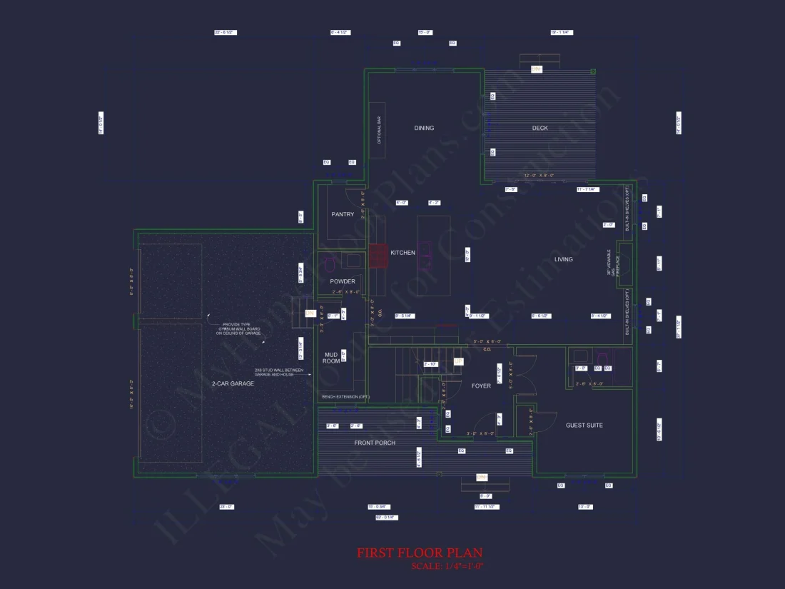 Traditional Craftsman Colonial Floor Plan with Covered Porch & CAD Blueprints