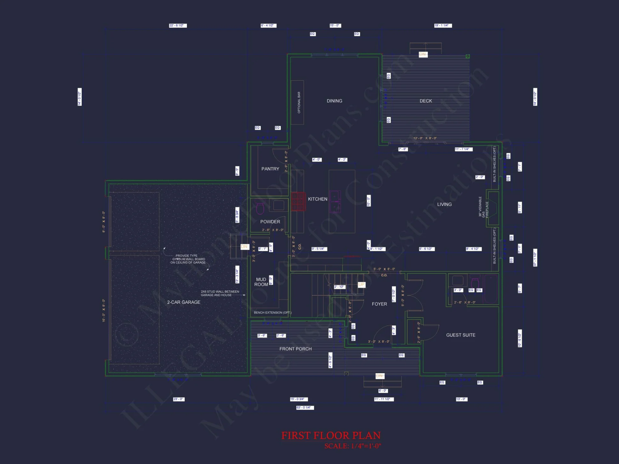 Traditional Craftsman Colonial Floor Plan with Covered Porch & CAD Blueprints