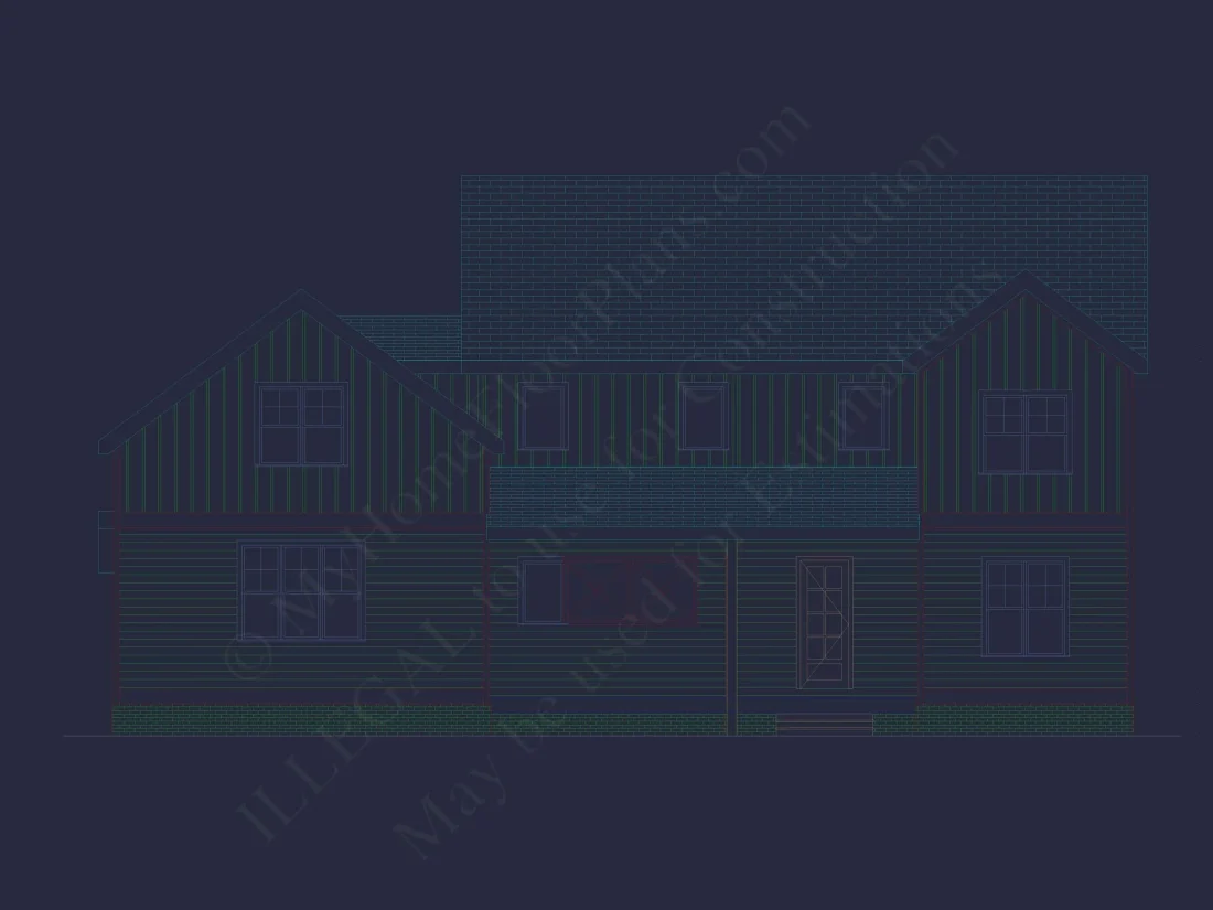 Traditional Craftsman Colonial Floor Plan with Covered Porch & CAD Blueprints