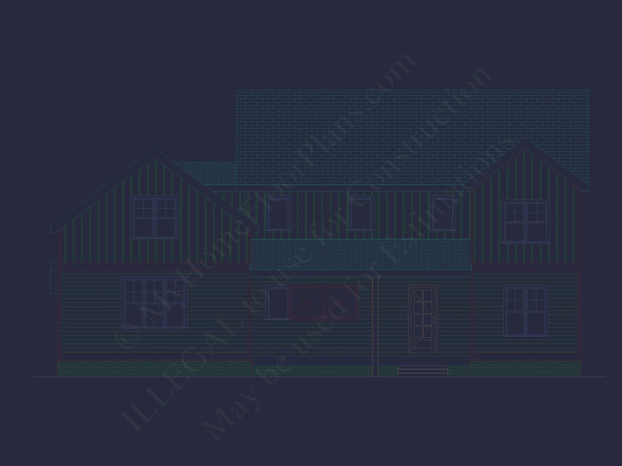 Traditional Craftsman Colonial Floor Plan with Covered Porch & CAD Blueprints