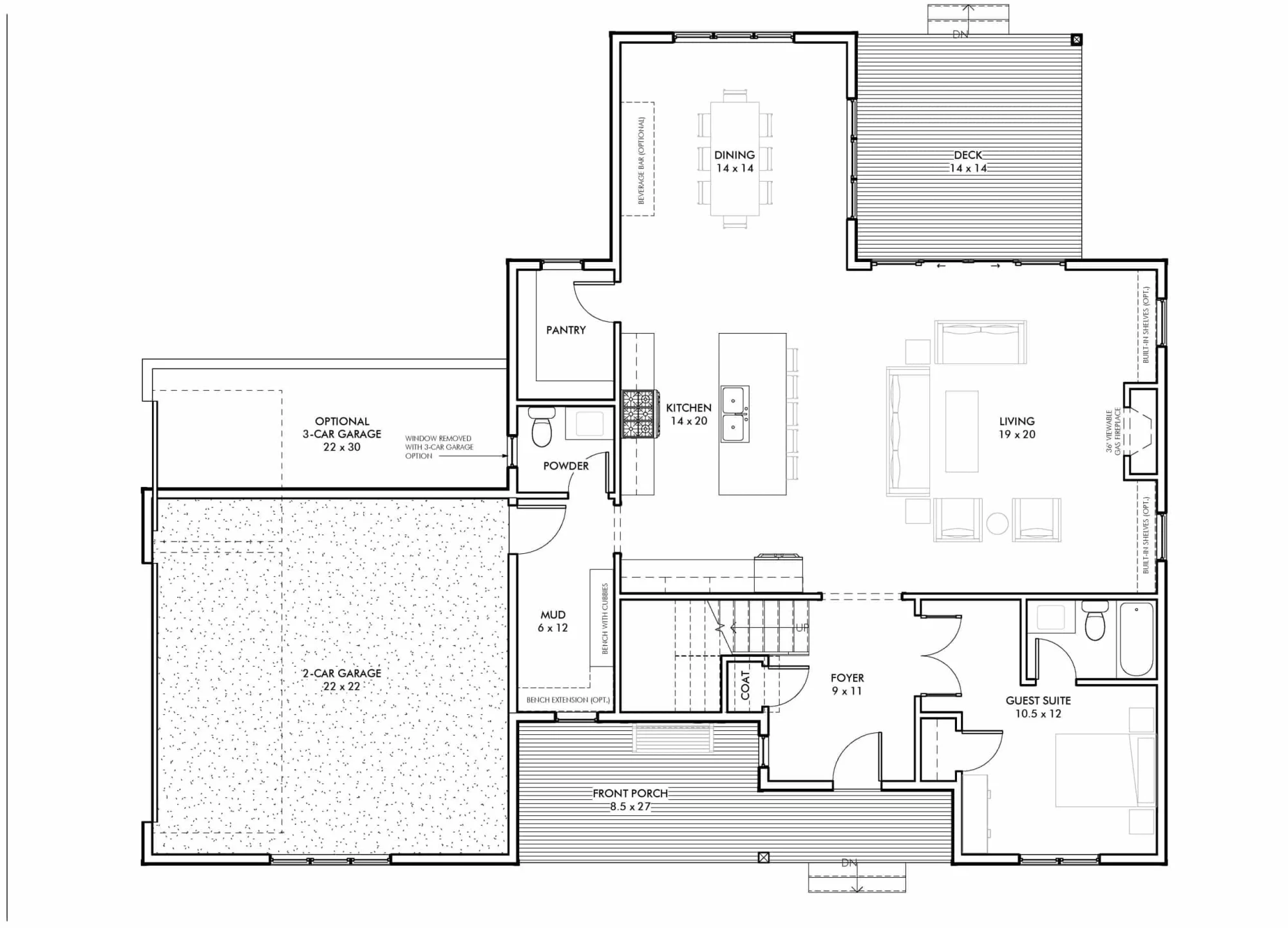 Traditional Craftsman Colonial Floor Plan with Covered Porch & CAD Blueprints