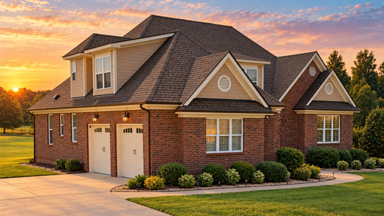 Craftsman House Plans 11 Traditional Craftsman house plan with brick and shake exterior, 4 bedrooms, and 2-car garage