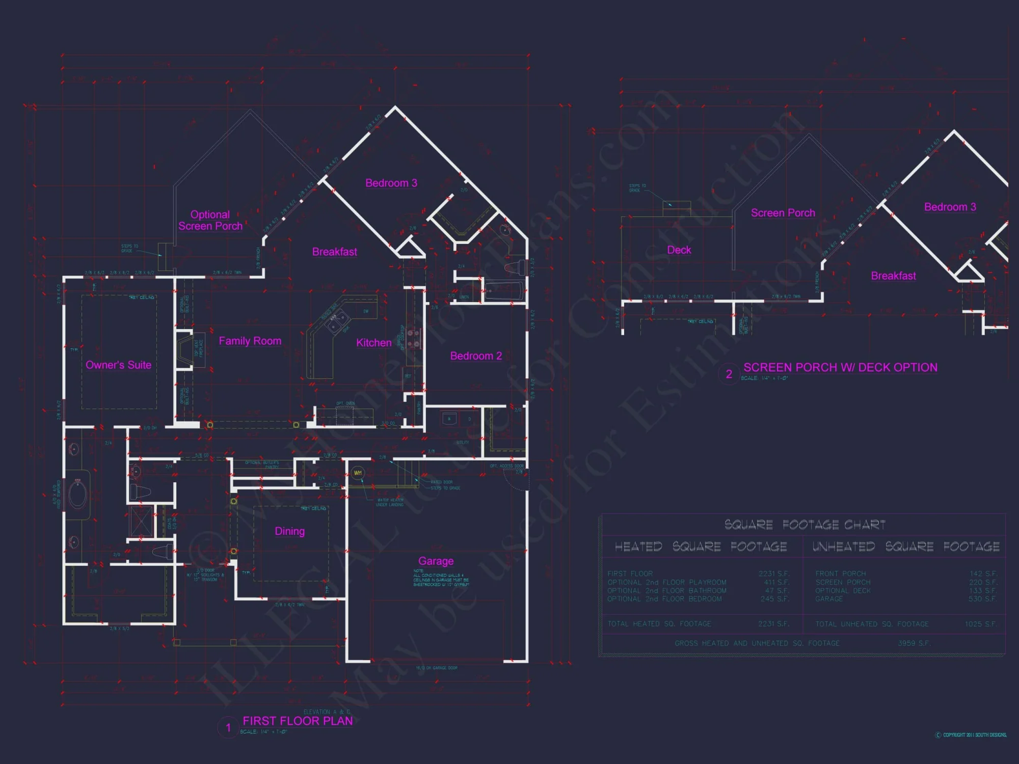 Customizable Floor Plan Blueprint with CAD Architecture & Southern Style