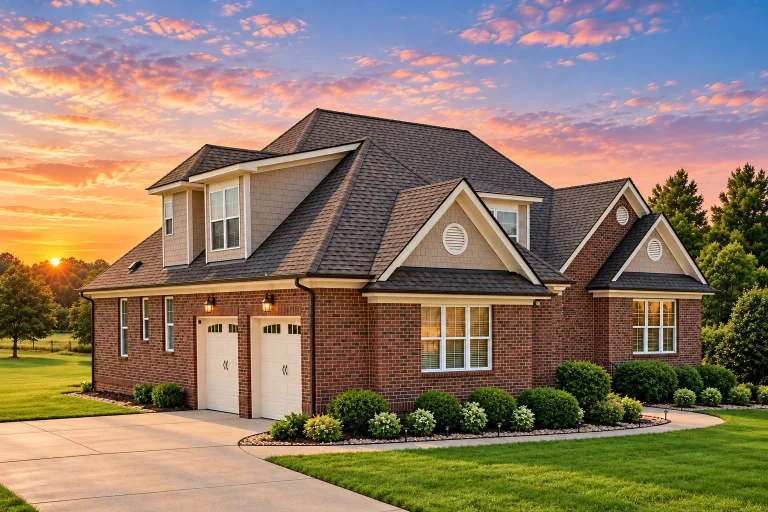 Modern Farmhouse House Plans 4 Traditional Craftsman house plan with brick and shake exterior, 4 bedrooms, and 2-car garage