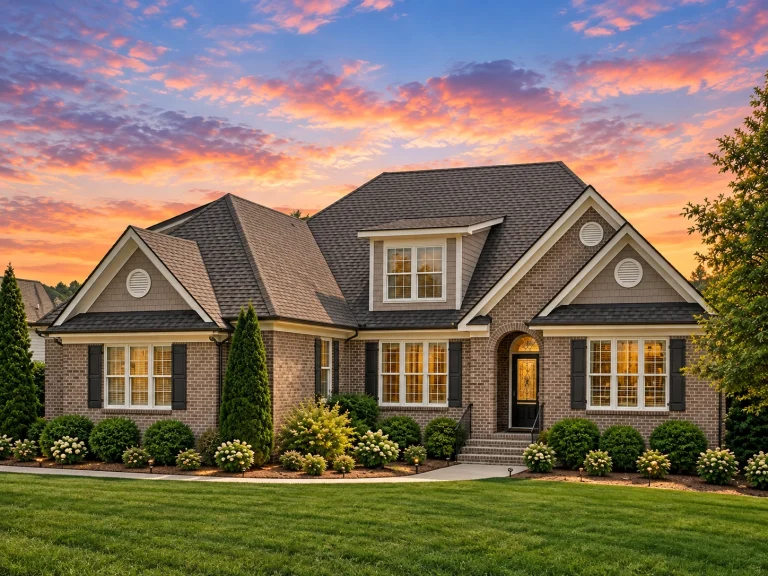 Traditional Craftsman house plan with brick and shake exterior, 4 bedrooms, and 2-car garage