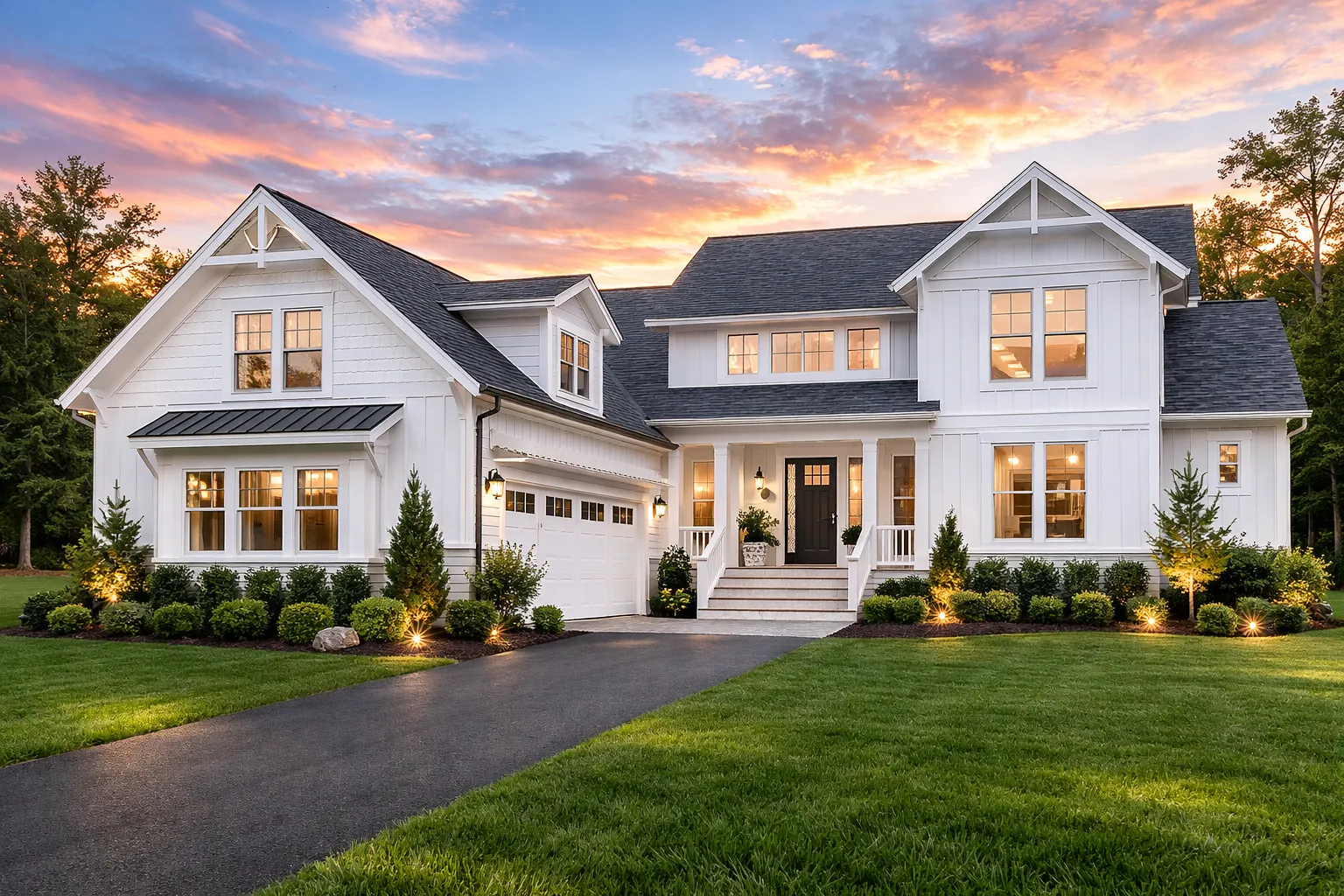 House Plans with Elevator 21 Front exterior of a New American Modern Traditional house featuring shingle siding, Craftsman gables, and covered porch