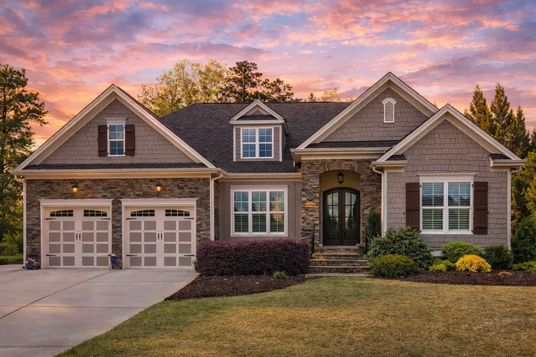 4-bedroom Craftsman style house plan with gable roof, stone accents, and two-car garage