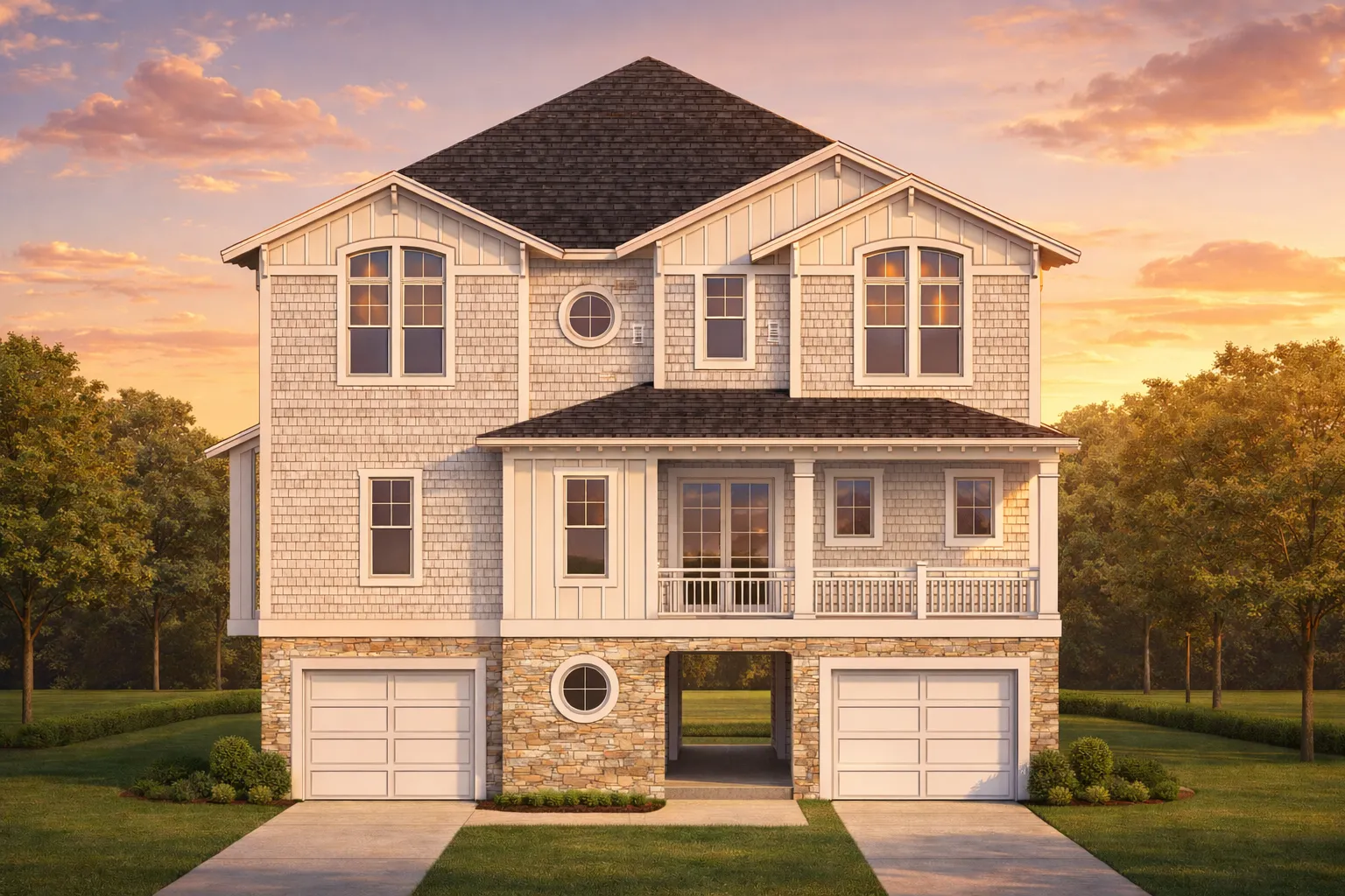 Modern Coastal Home Plan 3 Floors, 4 Beds, 5+ Baths