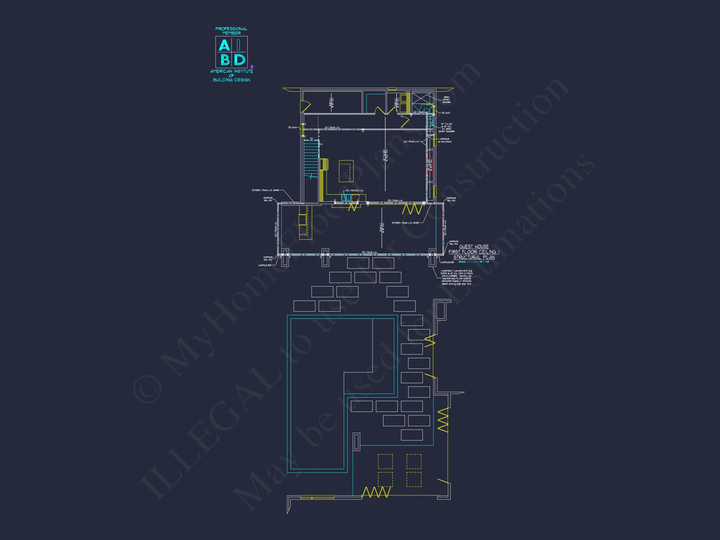 19-1382 POOL GUEST HOUSE ADU - Modern Home Plan - 3-Bed, 2.5-Bath, 2,150 SF 9 Modern Guesthouse house Blueprint with Pool and Open Floor Plan