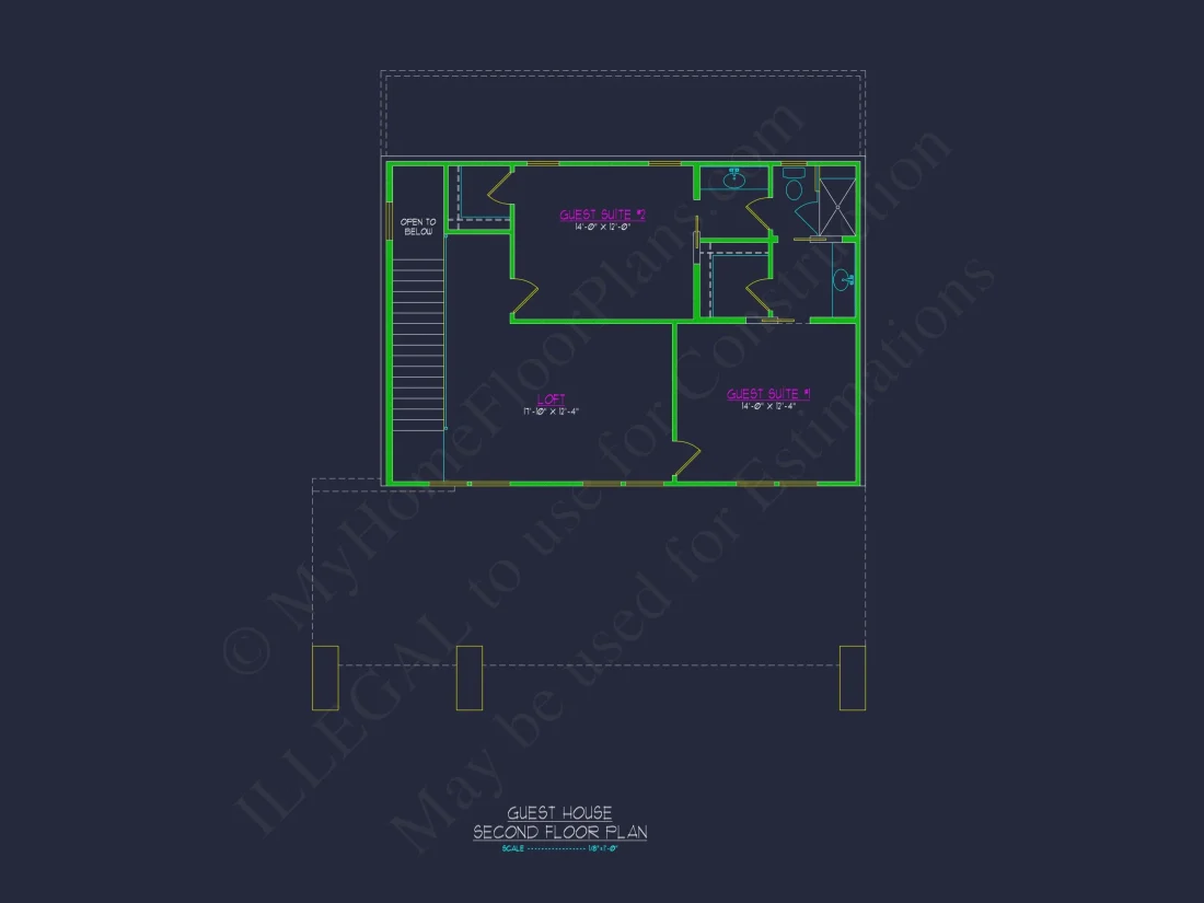 Modern Guesthouse house Blueprint with Pool and Open Floor Plan