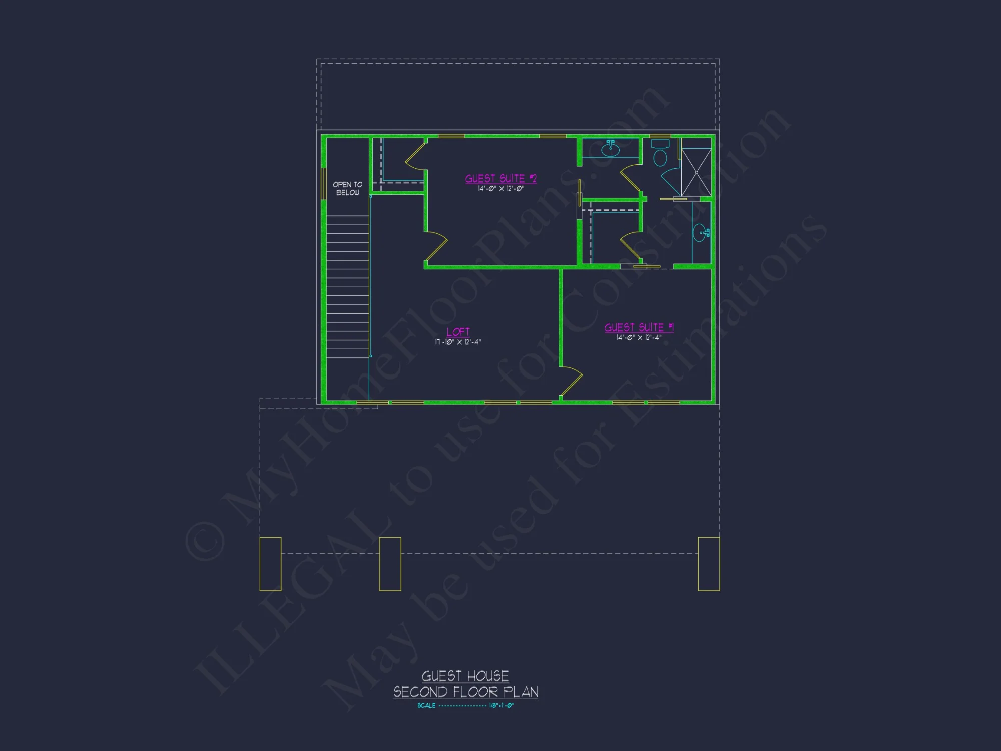 Modern Guesthouse house Blueprint with Pool and Open Floor Plan