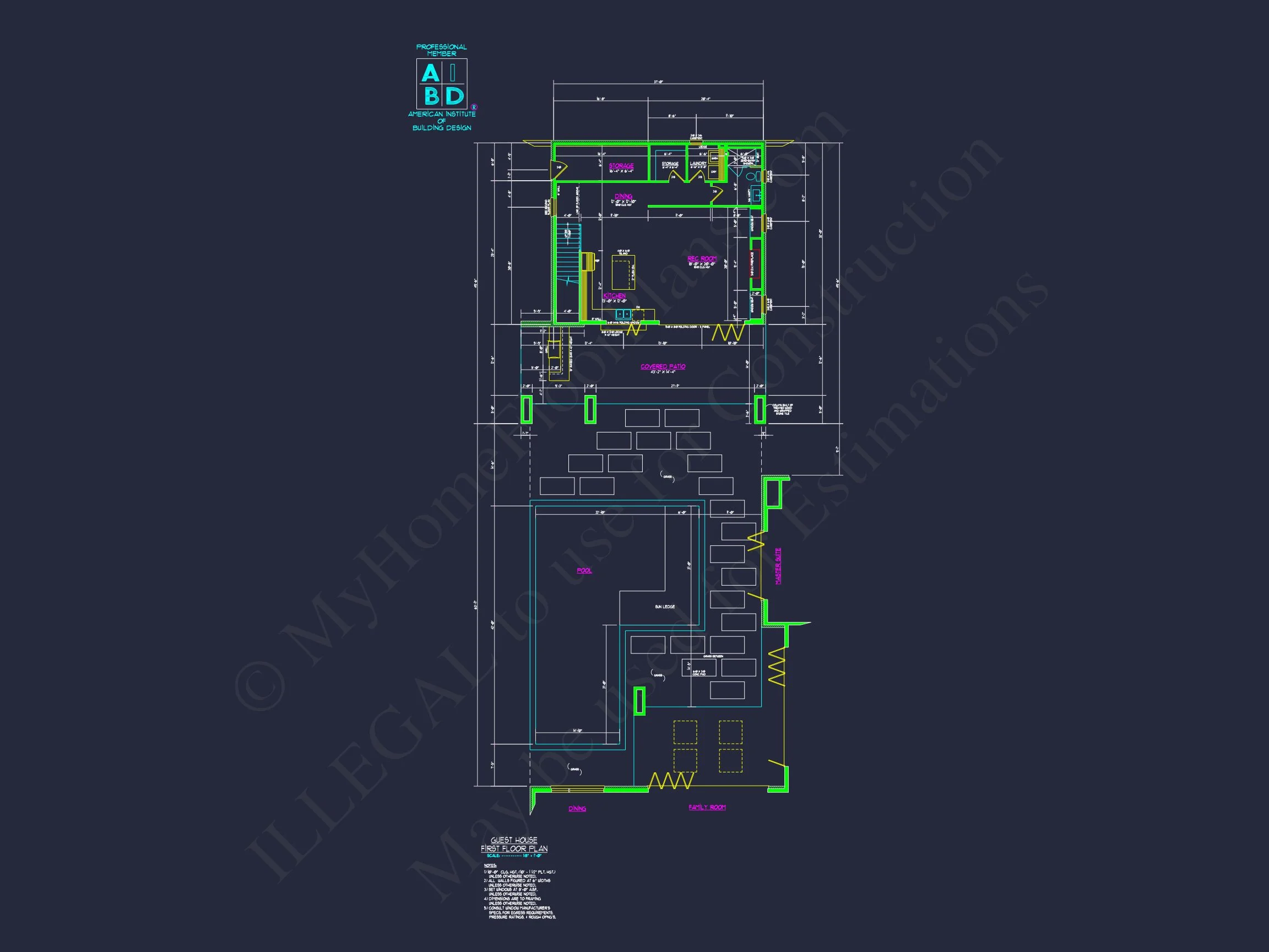 19-1382 POOL GUEST HOUSE ADU - Modern Home Plan - 3-Bed, 2.5-Bath, 2,150 SF 4 Modern Guesthouse house Blueprint with Pool and Open Floor Plan