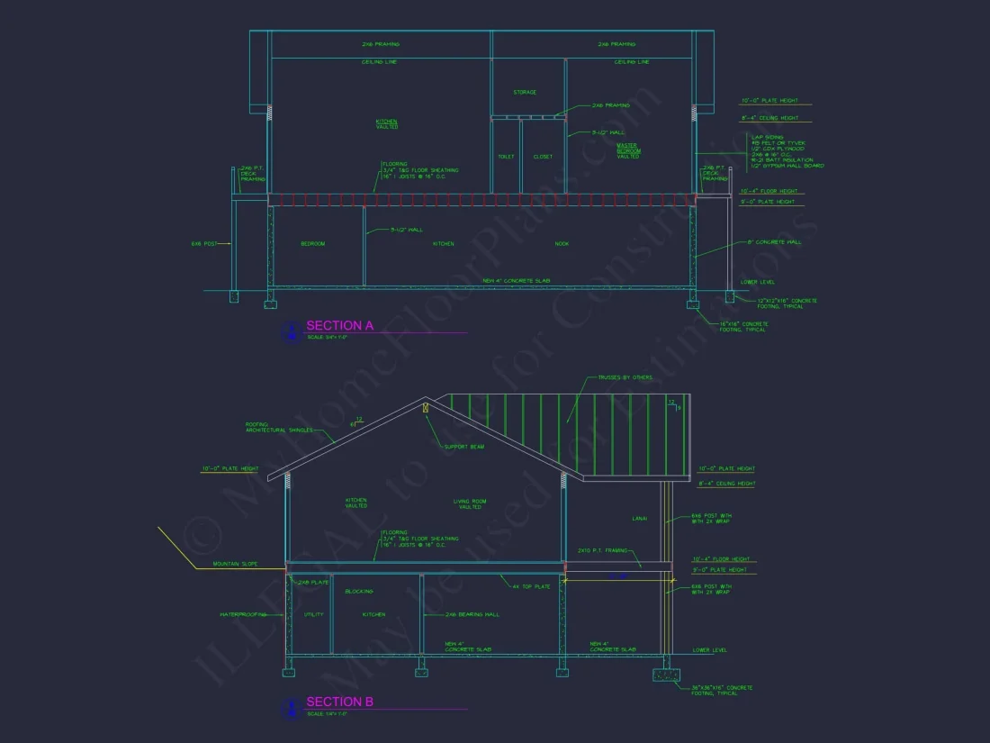 Charming 2-Bedroom Floor Plan with Vaulted Ceilings and CAD Designs