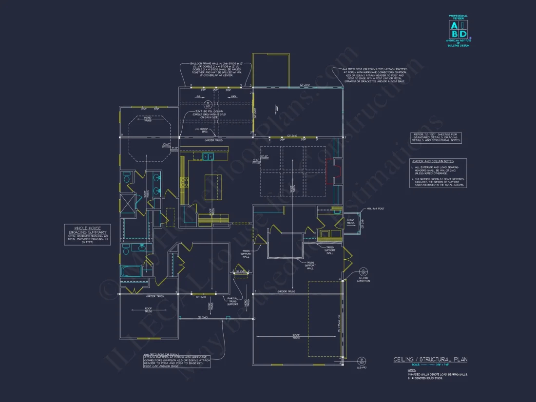 Craftsman house Plan with Detailed Floor Blueprint and CAD Designs
