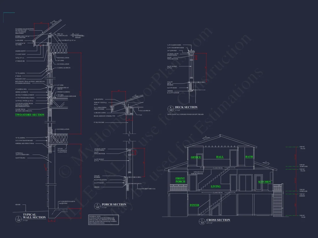 Modern Beach House CAD Blueprint with 2-Story Floor Plan