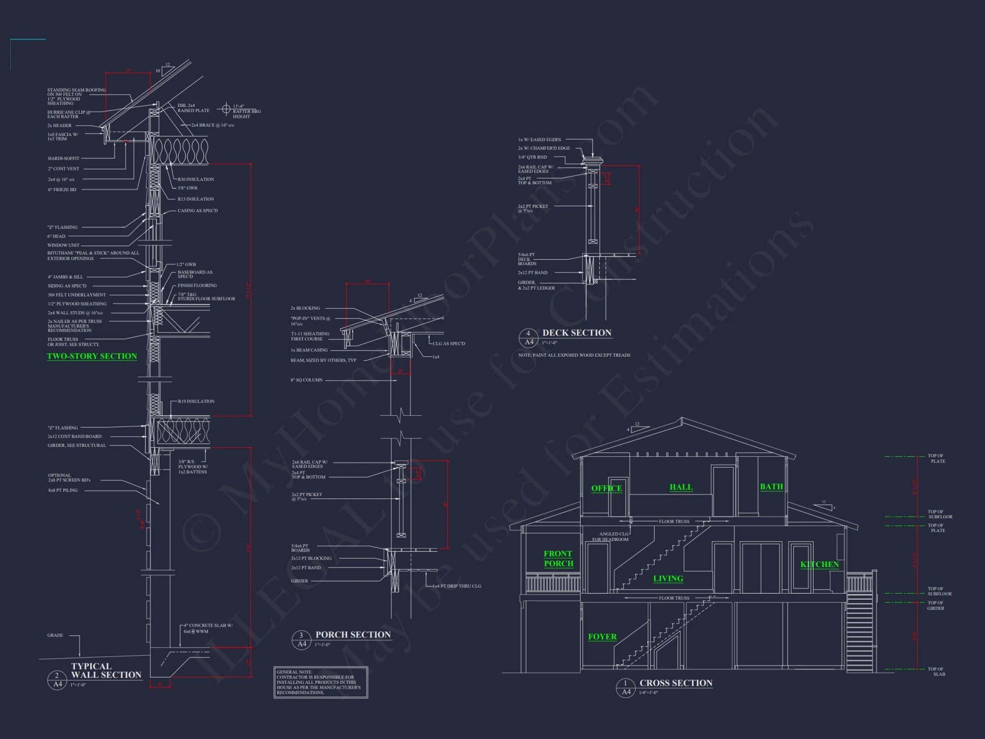 Modern Beach House CAD Blueprint with 2-Story Floor Plan
