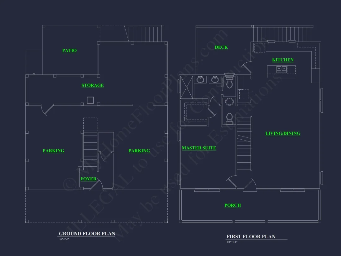 Modern Beach House CAD Blueprint with 2-Story Floor Plan