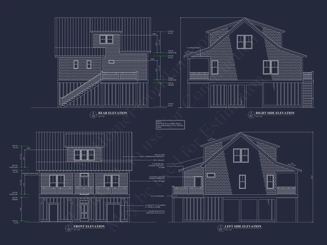 Modern Beach House CAD Blueprint with 2-Story Floor Plan