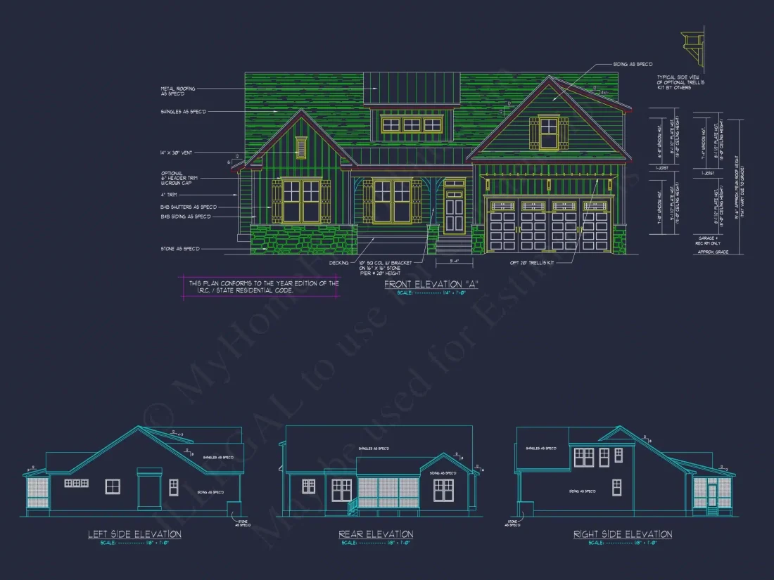 Craftsman house Plan with 2-Story Design and CAD Blueprint
