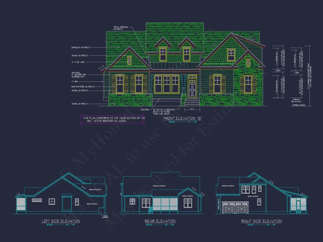 Craftsman house Plan with 2-Story Design and CAD Blueprint