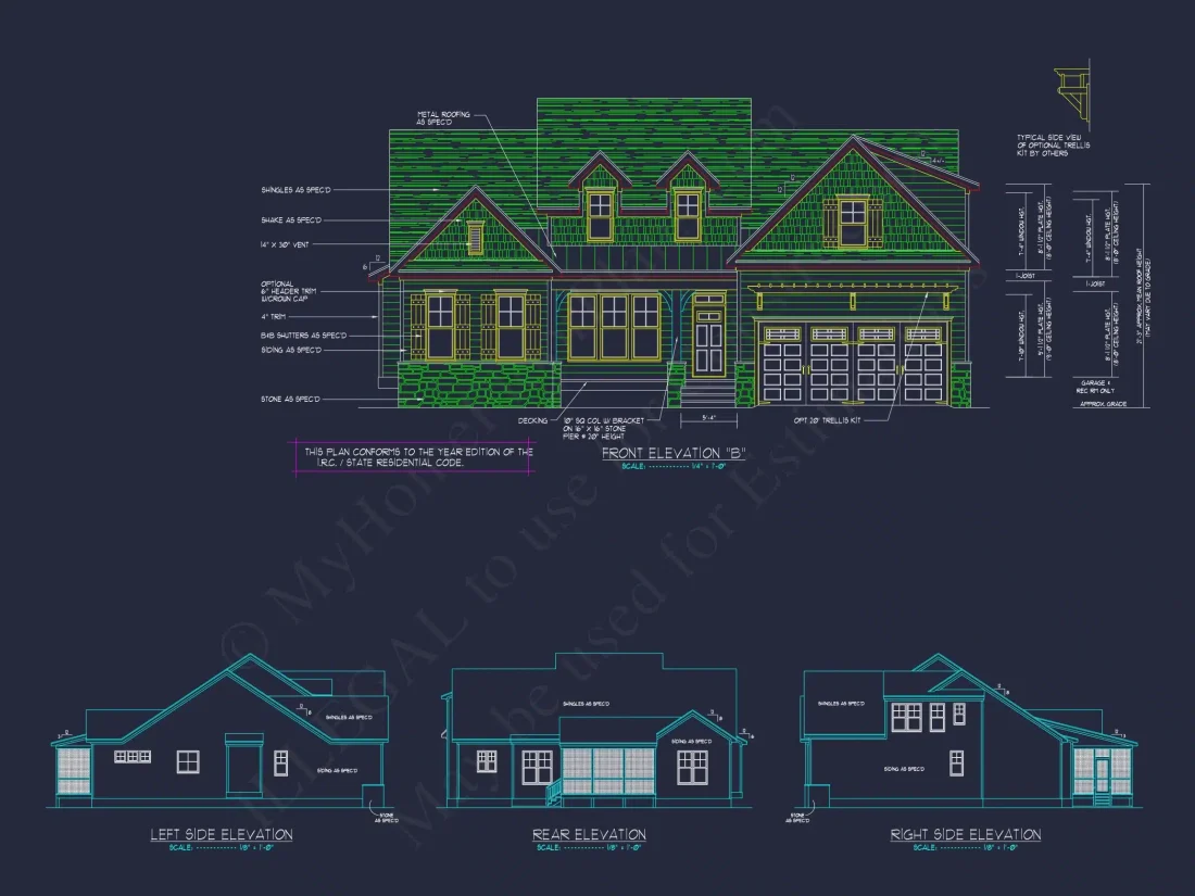 Craftsman house Plan with 2-Story Design and CAD Blueprint