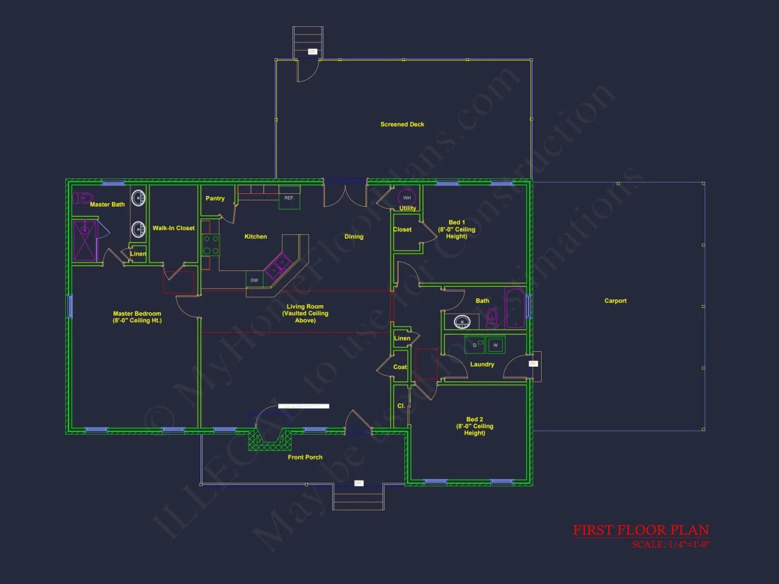 Craftsman Ranch house Plan: 3-Bed, 2-Bath Floor Blueprint
