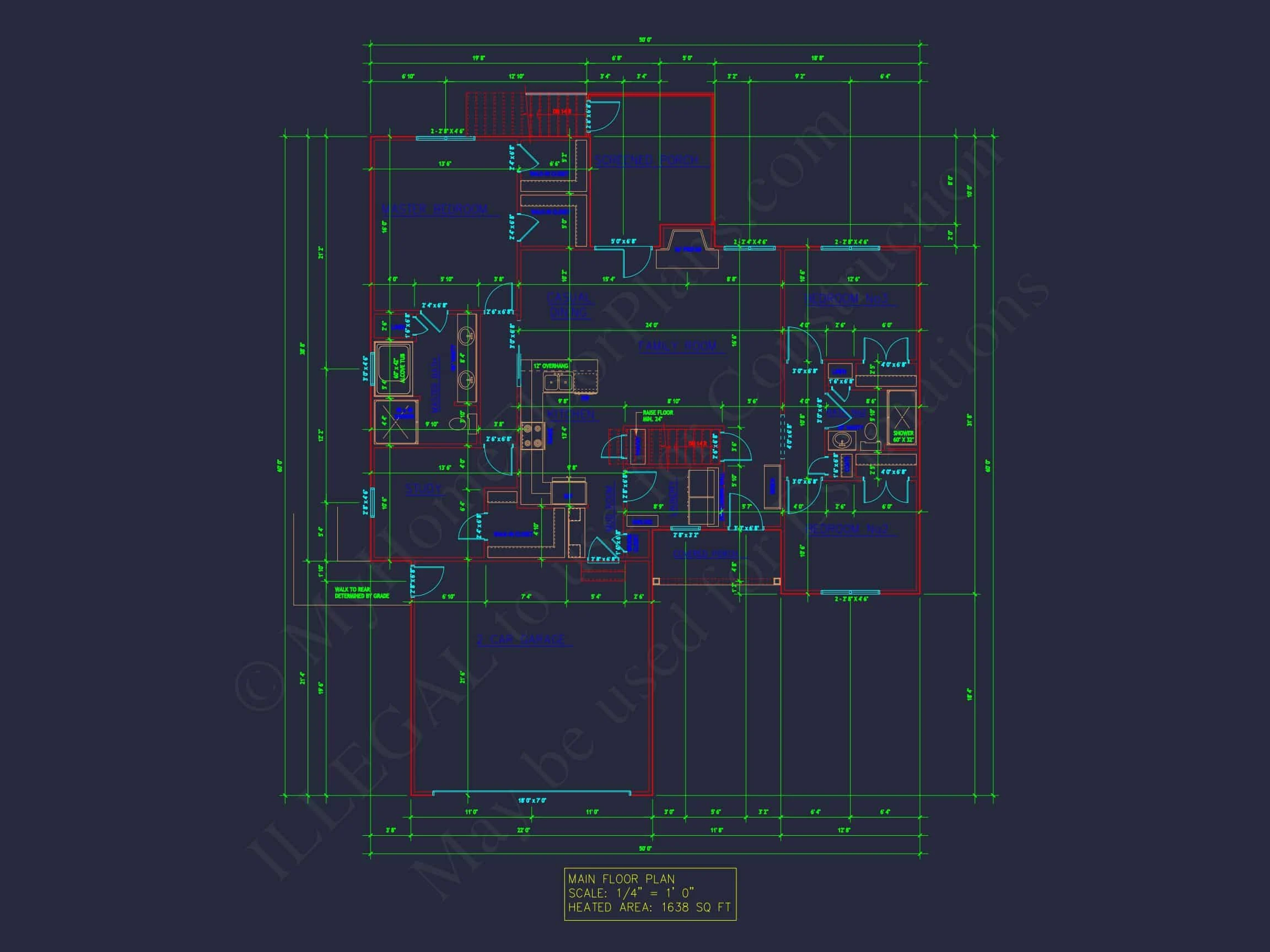 16-1509 HOUSE PLAN -Craftsman Ranch House Plan - 3-Bed, 2-Bath, 1638 SF 8 Efficient house Plan: Detailed Floor Plan with CAD Designs