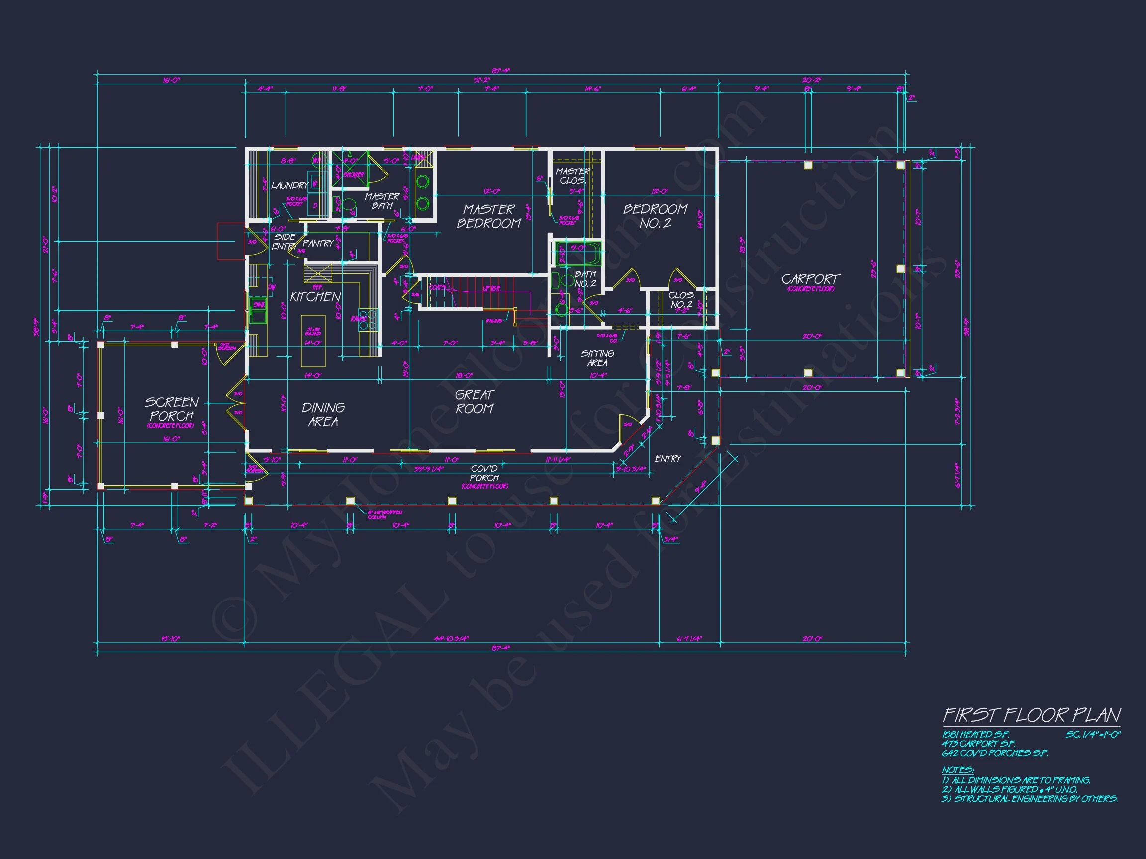 16-1450 HOUSE PLAN - Southern Farmhouse Home Plan - 3-Bed, 2-Bath, 1,850 SF 5 Craftsman house Plan with 2 Story Floor Plan & CAD Designs